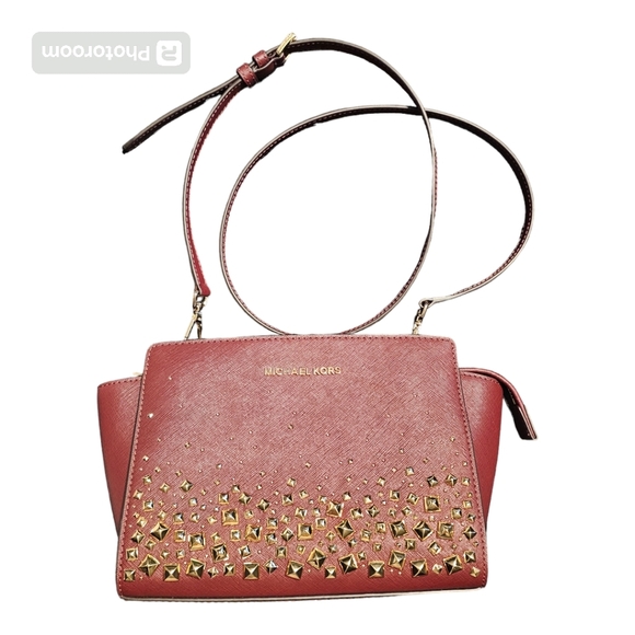 Michael Kors Maroon Selma Saffiano Leather Crossbody Bag - Picture 1 of 16